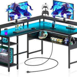 L Shaped Gaming Desk with LED Lights